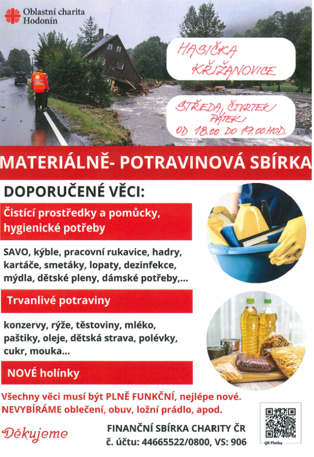 Materiálně-potravinová povodňová sbírka 18.-20.9.2024